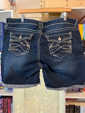 Maurices Dark Wash Denim Shorts with Contrast Stitching